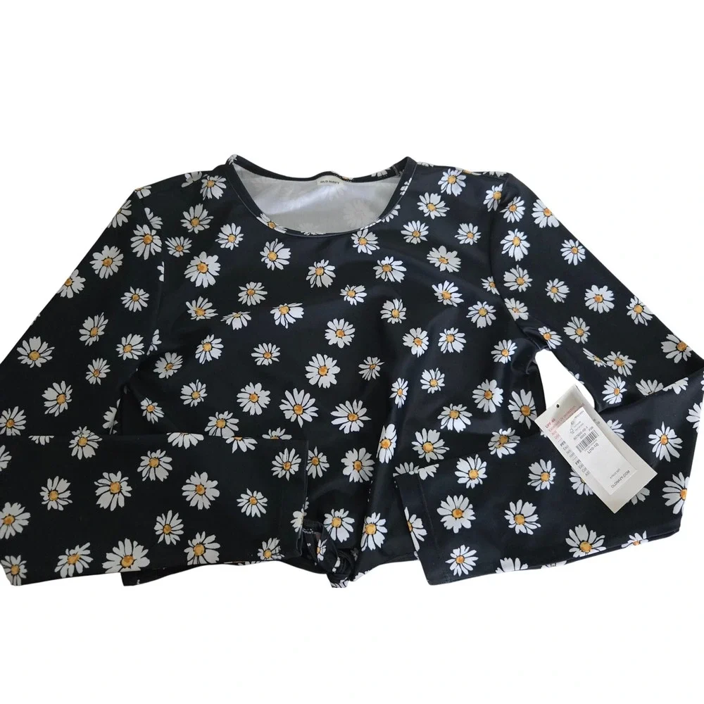 Old Navy Rashguard Long Sleeve Daisy Print Tie Front Top Girls Size L (10-12)